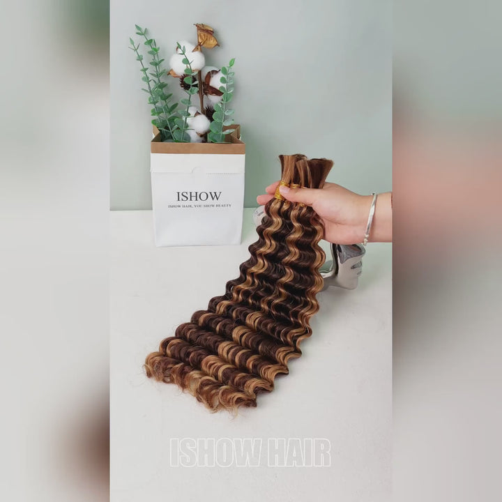 Ishow Deep Wave P4/27 Highlight Human Hair Bulk 15A Premium 100% Unprocessed Raw Human Hair No Wefts