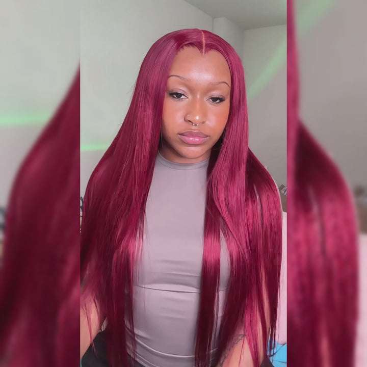 Ishow 32 Inch 200 Density 99j Burgundy HD Transparent Lace Front Wig Body Wave/Straight/Deep Wave Human Hair Wigs Pre Plucked Natural Hairline