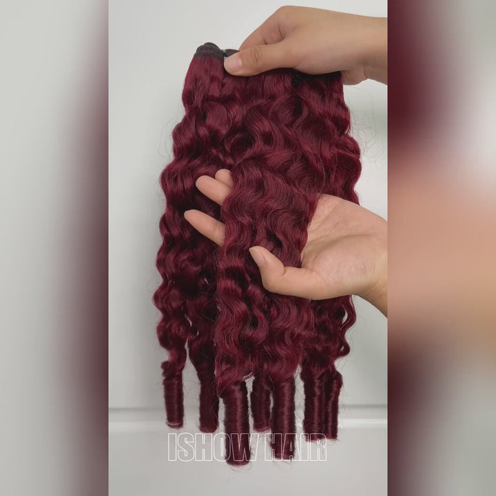 Ishow Burgundy #99J Human Hair Bundles Burmese Curly 3 Bundles Human Hair Weave