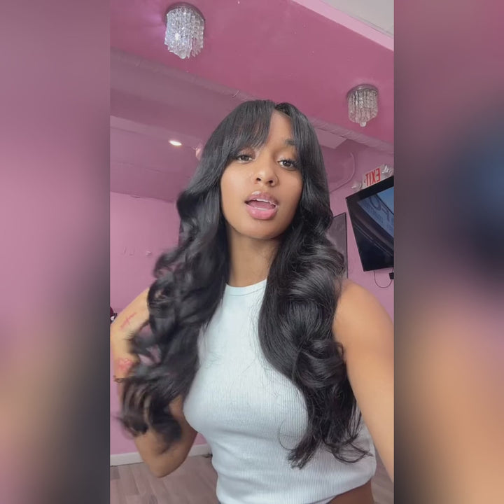 Ishow Beauty New Arrival Machine Made without Lace Wig With Bangs 100% Human Hair Wigs