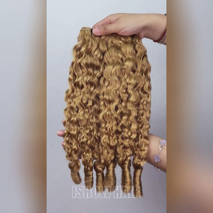 Ishow 27# Honey Blonde Burmese Curly Bundles Virgin Human Hair 3 Weave Bundles