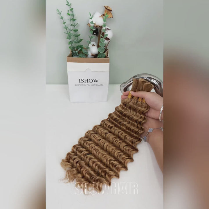 Ishow 15A Premium Human Hair Bulk For Braiding 27# Honey Blonde Deep Wave No Wefts Hair Extension