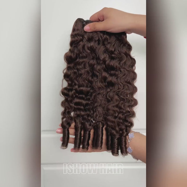 Ishow Burmese Curly Bundles Hair 4# Brown Human Hair Weave 3 Bundles