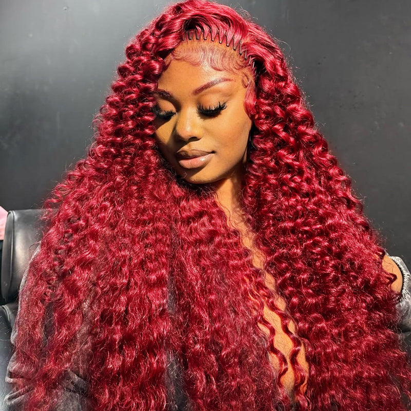 Red Deep Wave Lace Frontal Wig; Buy One Get One Free Offer