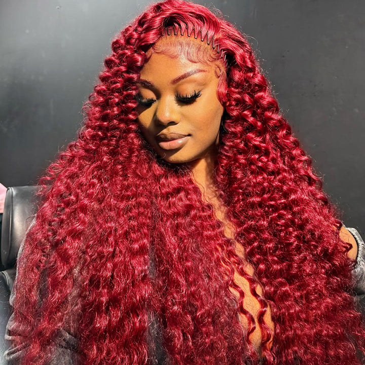 Red Deep Wave Lace Frontal Wig; Buy One Get One Free Offer