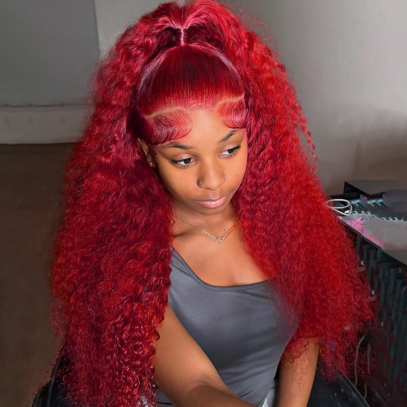 Red Deep Wave Lace Frontal Wig; Buy One Get One Free Offer