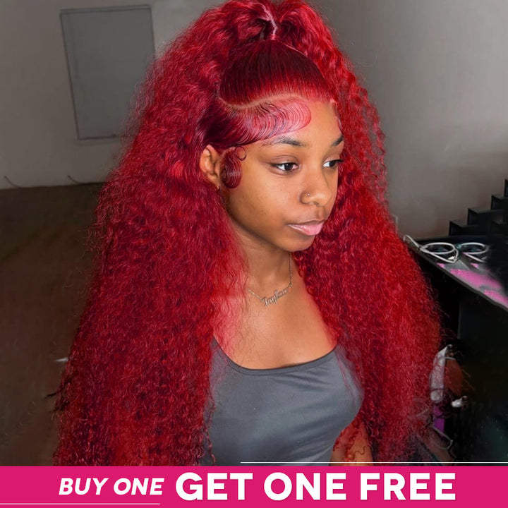 Red Deep Wave Lace Frontal Wig; Buy One Get One Free Offer
