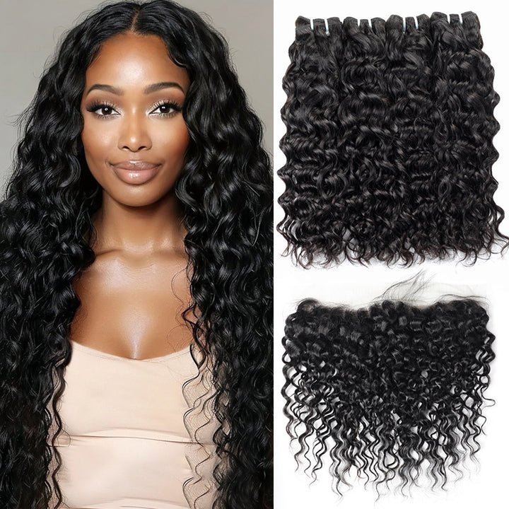 4 Bundles With 13*4 Lace Frontal Closure Ishow Hair Bundles Malaysian Water Wave Remy Human Hair Weave With Baby Hair