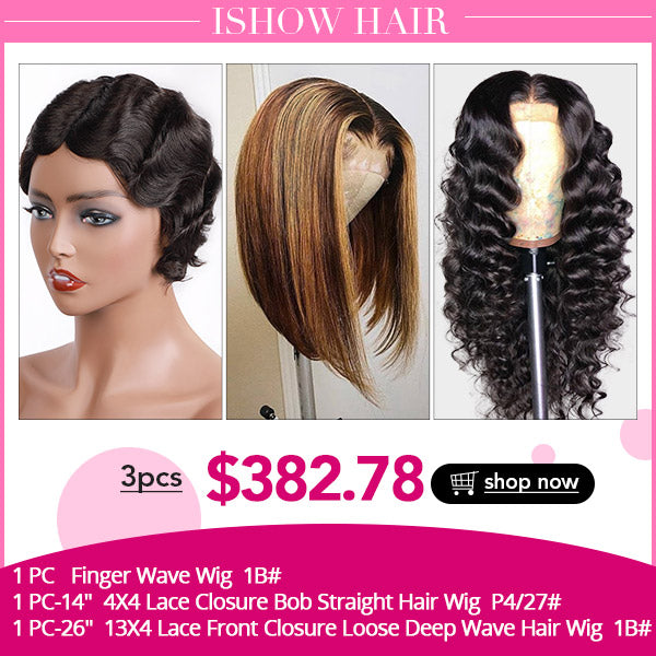 Ishow Wholesale Human Hair Wigs : Finger Wave Wig/ 4x4 Lace CLosure Bob Wig/ 13x4 Lace Front Closure Wig - IshowHair