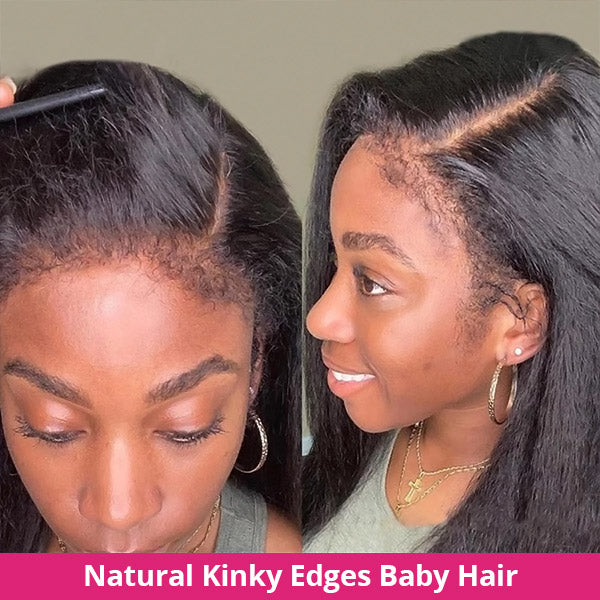 Realistic 4C Hairline HD Lace Frontal Wig Kinky Straight Glueless Human Hair Wig With Kinky Baby Hair