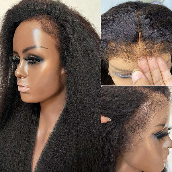 Realistic 4C Hairline HD Lace Frontal Wig Kinky Straight Glueless Human Hair Wig With Kinky Baby Hair