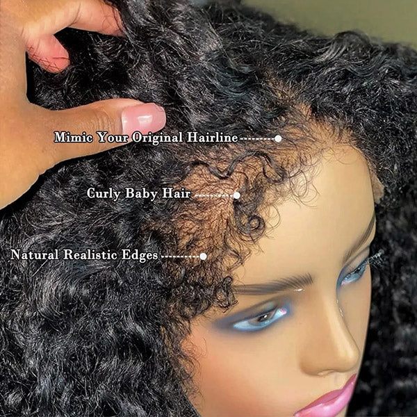 Type 4C Kinky Edges Human Hair Wigs Kinky Curly 13x4 Lace Frontal Wig With Realistic Hairline
