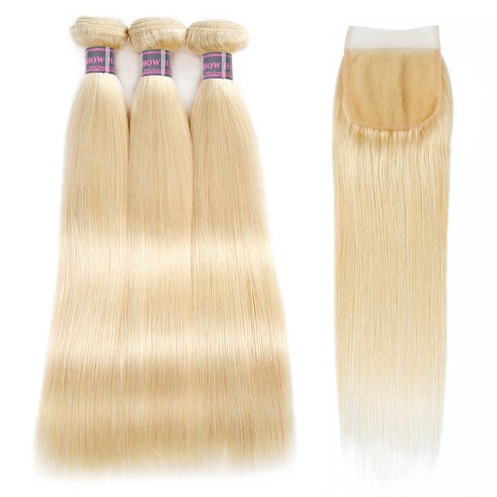 Straight Hair 613# Blonde Hair Bundles With Lace Closure - IshowVirginHair