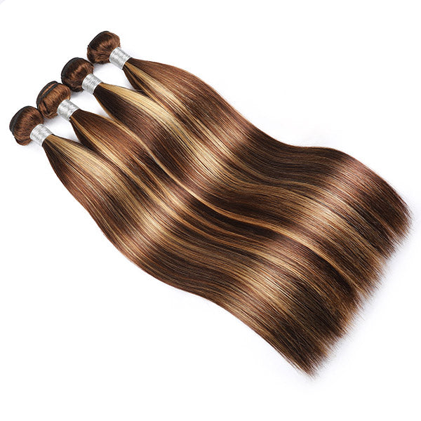 Ishow Hair Honey Blonde P4/27 Color Highlights Straight Hair Weave 4 Bundles - IshowHair