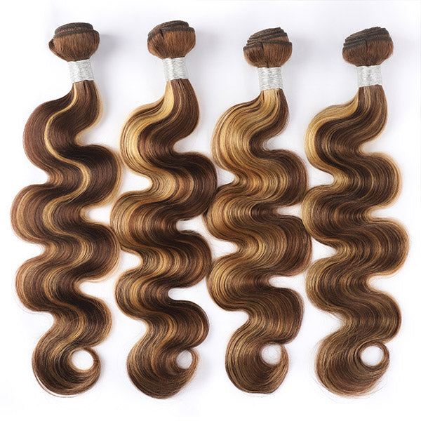 Ishow Hair Honey Blonde P4/27 Color Highlights Body Wave Human Hair Weave 4 Bundles - IshowHair