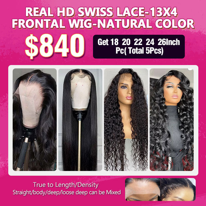 $840 Real HD Swiss Lace Natural Color 13x4 Frontal Wig Package Deal 18,20,22,24,26 Inch 5Pcs