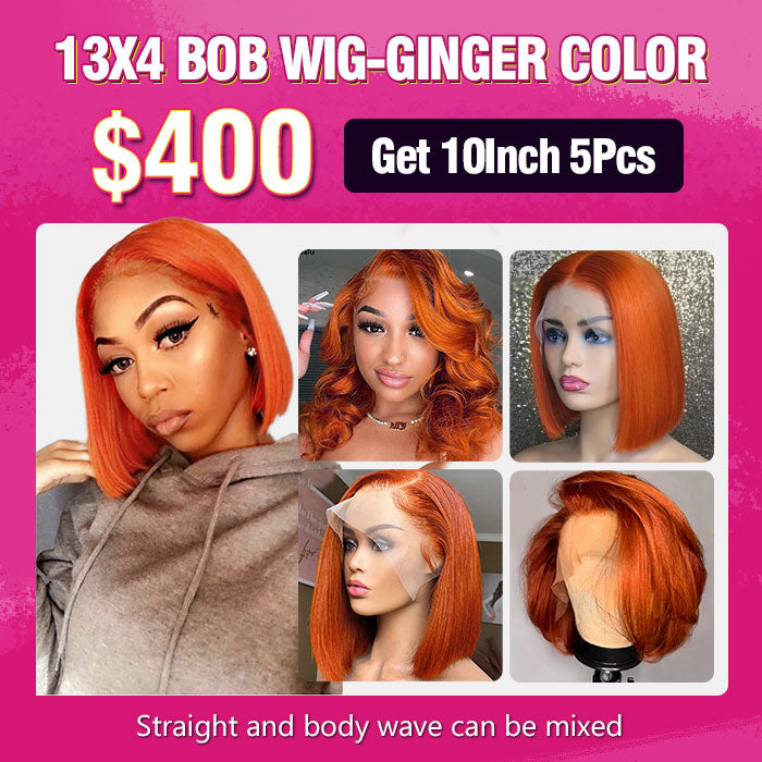 $400 Ginger Orange Color 13X4 Lace Frontal Bob Wig Package Deal 10 Inch 5PCS