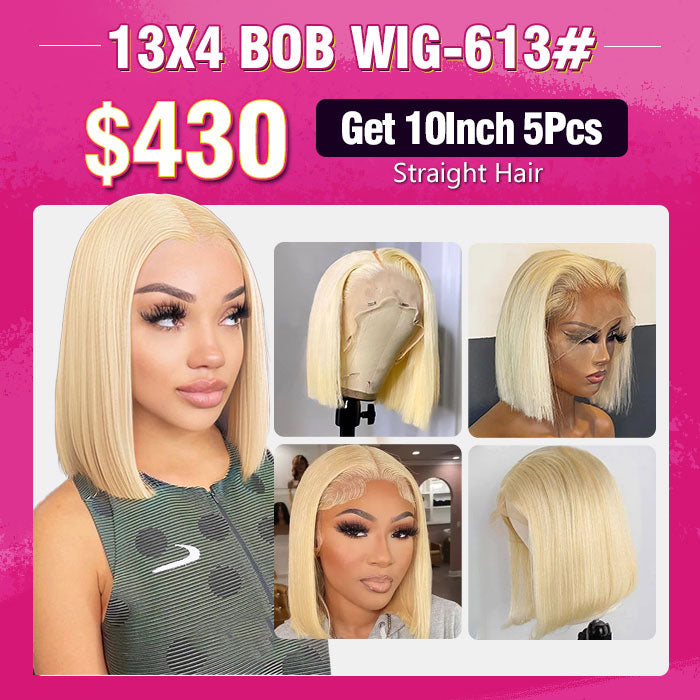 $430 613 Blonde 13X4 Lace Frontal Bob Wig Package Deal 10 Inch 5PCS