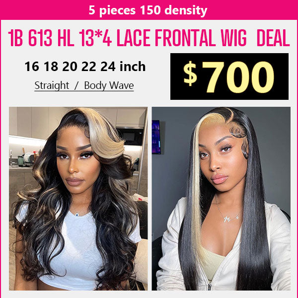 $700 Blonde Skunk Stripe 13x4 HD Lace Frontal Wig Package Deal 16 18 20 22 24 Inch 5PCS