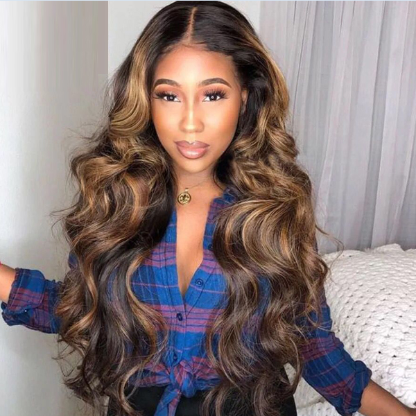P4/27 Honey Blonde Body Wave 13x4 Highlight Ombre Brown Lace Front Human Hair Wigs - IshowHair