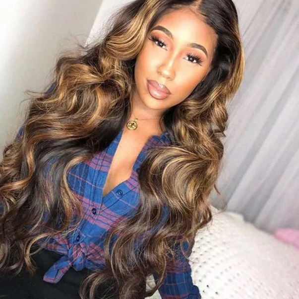 P4/27 Honey Blonde Body Wave 13x4 Highlight Ombre Brown Lace Front Human Hair Wigs - IshowHair