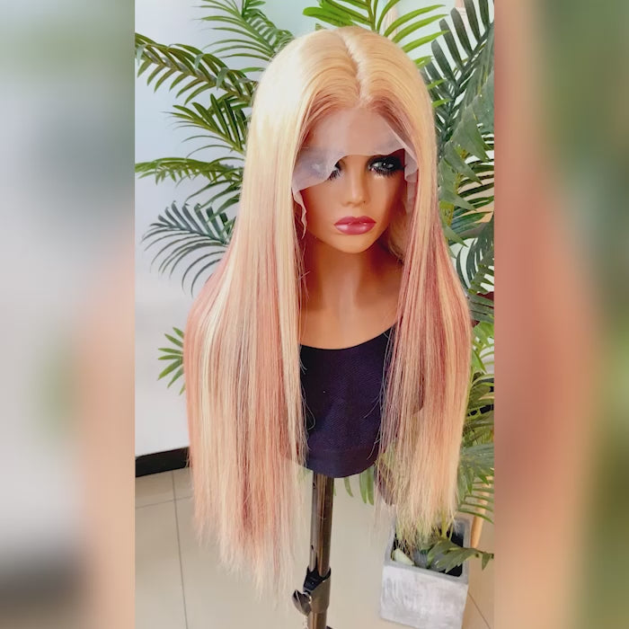 Bone Straight Colored Wigs Transparent HD Highlight Wigs 13x4 Transparent Lace Front Wigs
