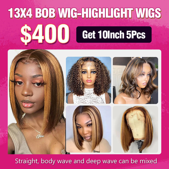 $400 Highlight Honey Blonde 13X4 Lace Frontal Bob Wig Package Deal 10 Inch 5PCS