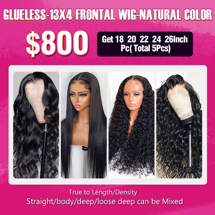 $800 Glueless Natural Color 13x4 Lace Frontal Wig Package Deal 18,20,22,24,26 Inch 5Pcs