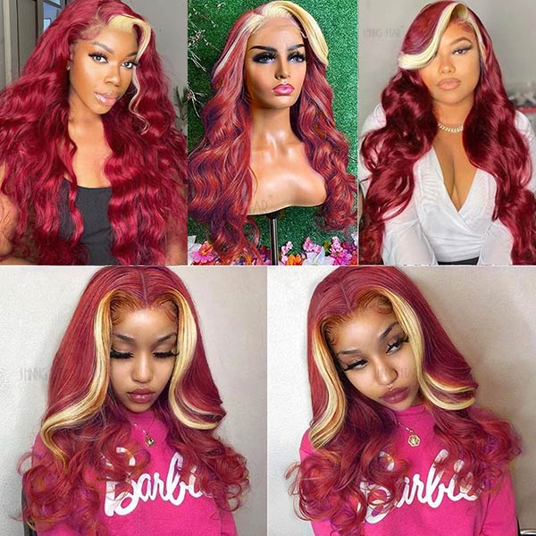 Ombre Highlights 99J/Red Body Wave HD Lace Wig