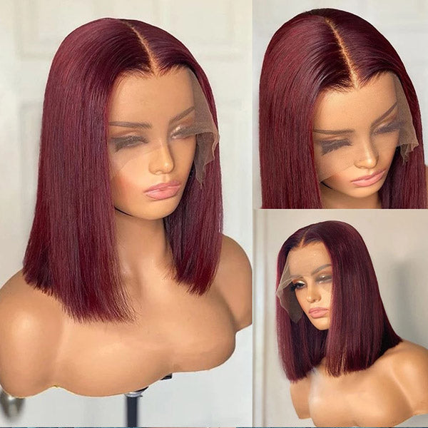 Short Bob Wigs Burgundy Bob Wig Human Hair Straight Lace Front Wigs With Baby Hair