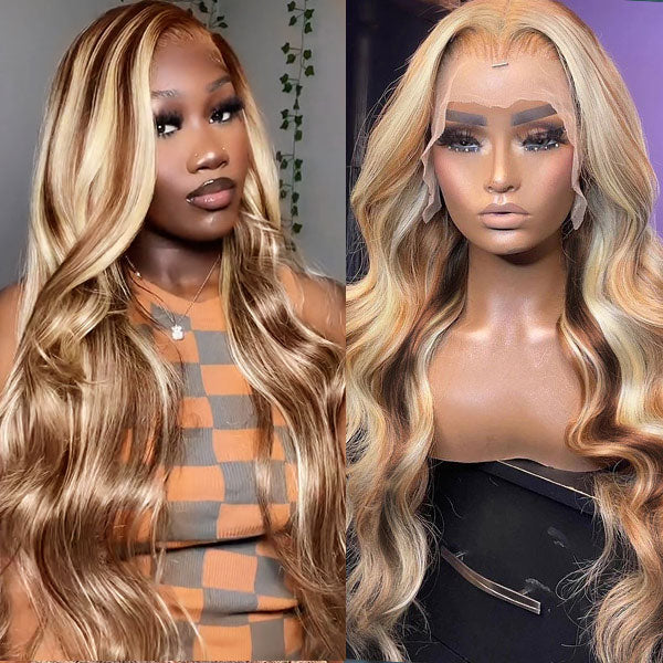 Products Brown Wig With Blonde Highlights P4/613 Colored Wigs 13x4 HD Lace Front Wigs Long Body Wave Human Hair