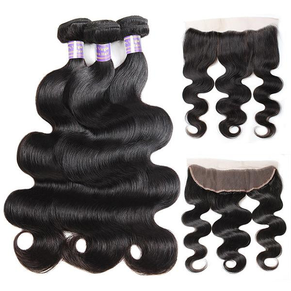Ishow Virgin Indian Body Wave Hair 3 Bundles with 13*4 Ear To Ear Lace Frontal - IshowHair