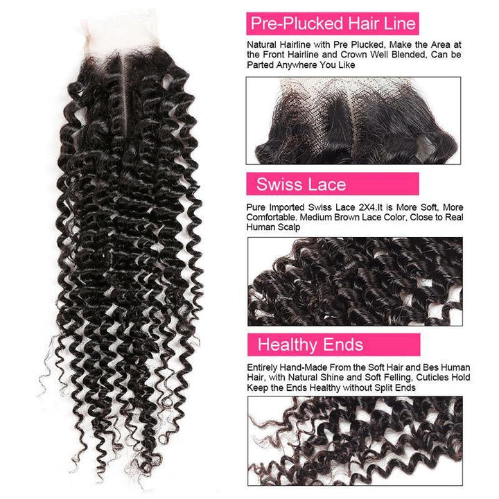 Brazilian Curly Wave 100% Human Hair Bundles With 2*4 Closure Swiss Lace - IshowVirginHair