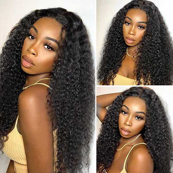 32-Inch Curly Human Hair Wig Worn By Model From Multiple Angles