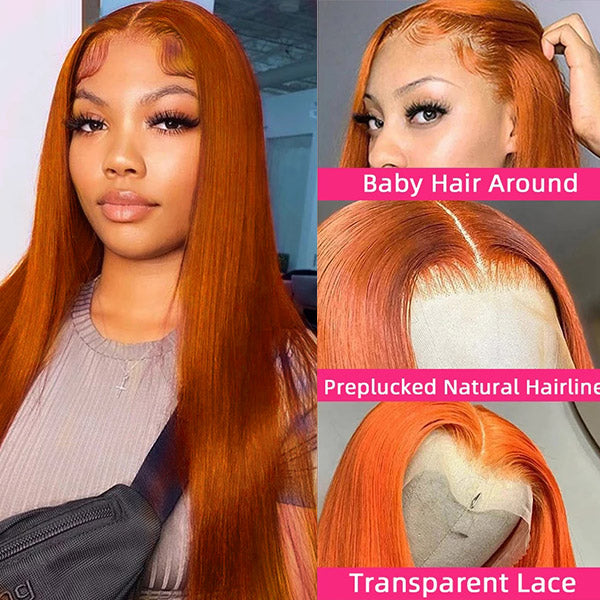 Products Pre Plucked Ginger Lace Front Wigs Straight Human Hair Wigs With Natural Hairline 32Inch Long Lace Wigs