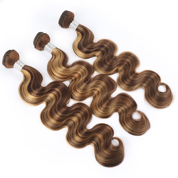 Ishow Beauty P4/27 Honey Blonde Brazilian Body Wave Human Hair Weave 3 Bundles With 4X4 Lace Closure - IshowHair