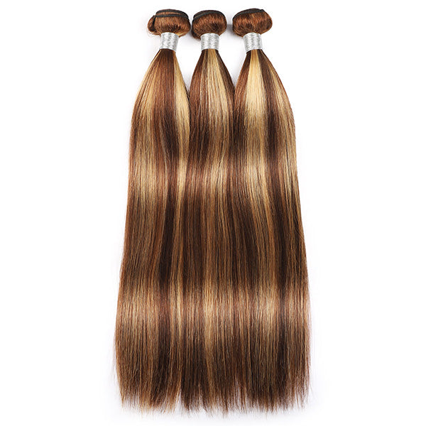 Ishow Beauty P4/27 Honey Blonde Straight Human Hair Weave 3 Bundles With 4x4 Lace Closure - IshowHair