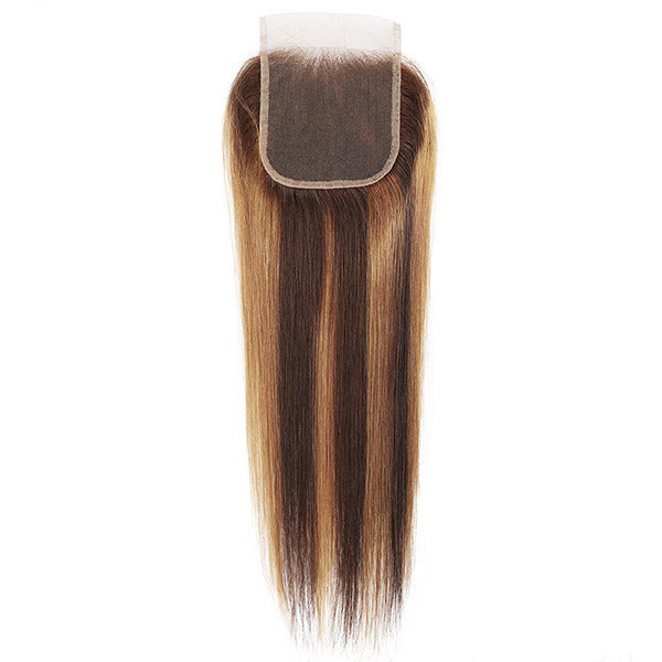 Peruvian P4/27 Honey Blonde Virgin Remy Straight Human Hair Weave 3 Bundles With 4x4 Lace Closure - IshowHair