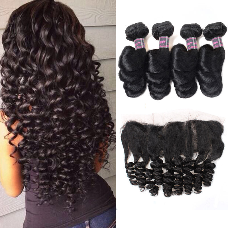 Indian Remy Human Hair Bundles Ishow Hair Weave Loose Wave 4 Bundles With 13x4 Ear To Ear Lace Frontal Closure - IshowVirginHair