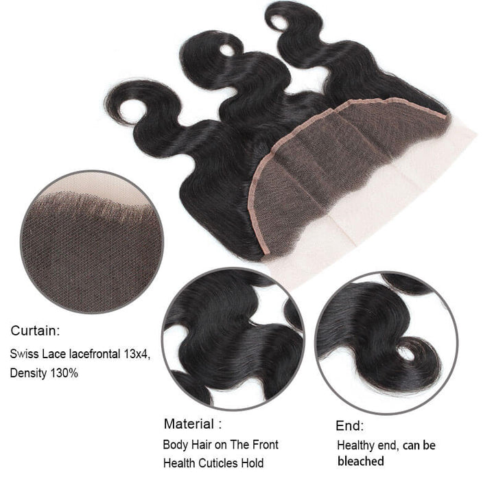 Ishow Virgin Peruvian Hair Body Wave 3 Bundles with 13*4 Lace Frontal