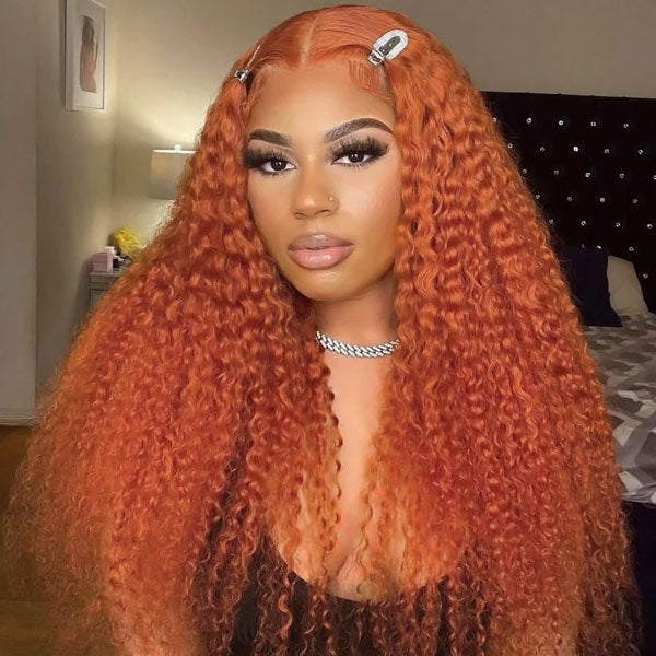 Colored Wigs Ginger Orange Lace Front Pre Bleached Wigs Curly Human Ha ...
