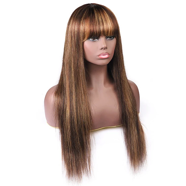 Ishow Beauty P4/27 Honey Blonde Color No Lace Straight Human Hair Wigs With Bangs - IshowHair
