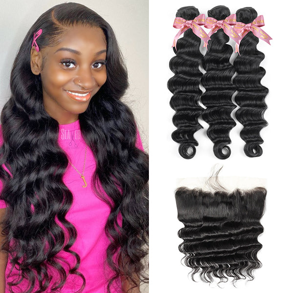 Premium Brazilian Loose Deep Wave 3 Bundles With Frontal - Ishow Hair