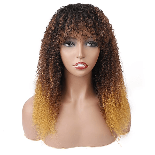 1b/4/27 Ombre Color Curly Hair No Lace Human Hair Wigs With Bangs - IshowHair