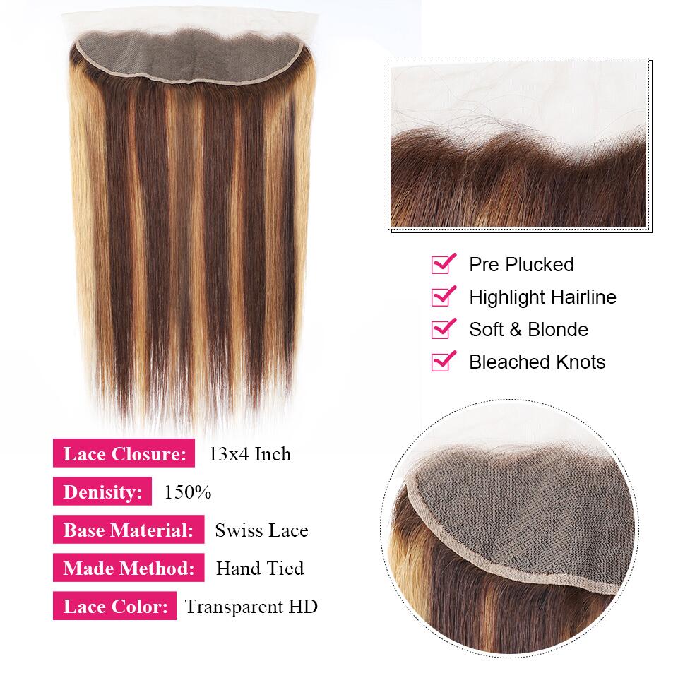 Ishow Beauty P4/27 Honey Blonde Straight Human Hair Weave Bundles With 13x4 Lace Frontal - IshowHair