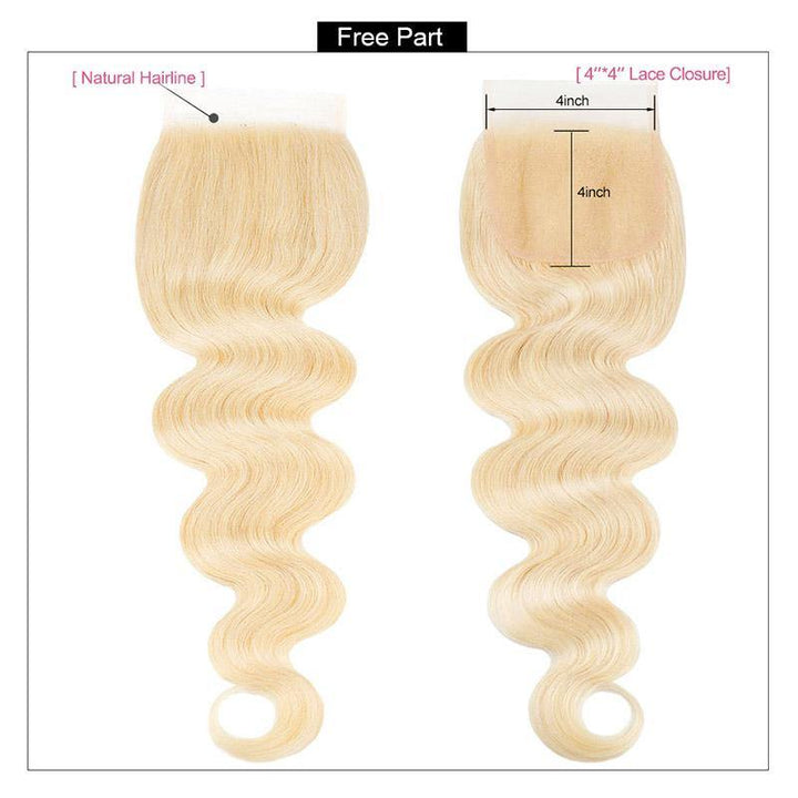 Remy Hair Body Wave 3 Bundles With Lace Closure 613 Blonde Hair - IshowVirginHair
