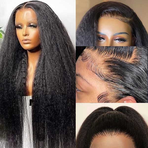 Ishow Yaki Human Hair Wigs 13x4 Lace Frontal Wig Pre-Plucked Glueless Kinky Straight Wig