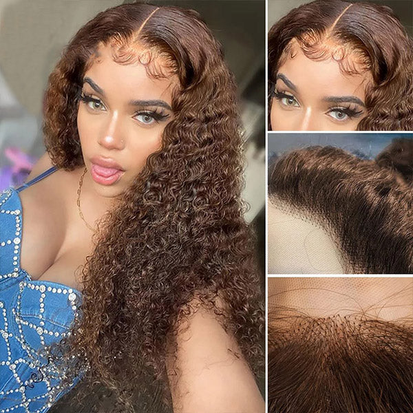 Brown Human Hair Wigs Water Wave HD 13x4 Lace Front Wigs 180% Density Colored Wigs For Black Women