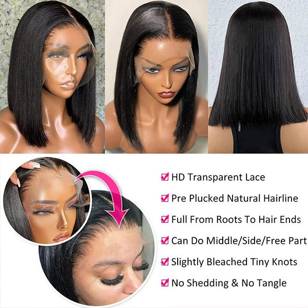 Bob Wig Straight 13x4 HD Frontal Wig 12A Glueless Human Hair Wigs