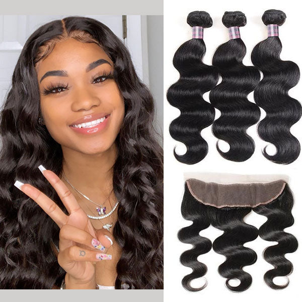 Ishow Malaysian Body Wave Hair Weave 3 Bundles with Lace Frontal - IshowHair